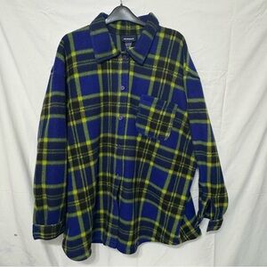 The Avenue flannel shirt in a blue, yellow, and black plaid pattern. Size 22/24